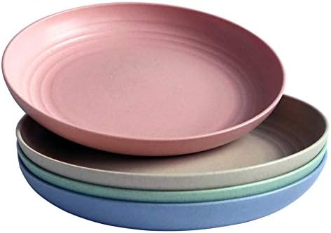 greenandlife Lightweight Wheat Straw Plates - 4Pack Unbreakable Dishes and Plates Sets Non-toxin, Dishwasher & Microwave Safe BPA free and Healthy for Kids Children Toddler & Adult (7.87'')