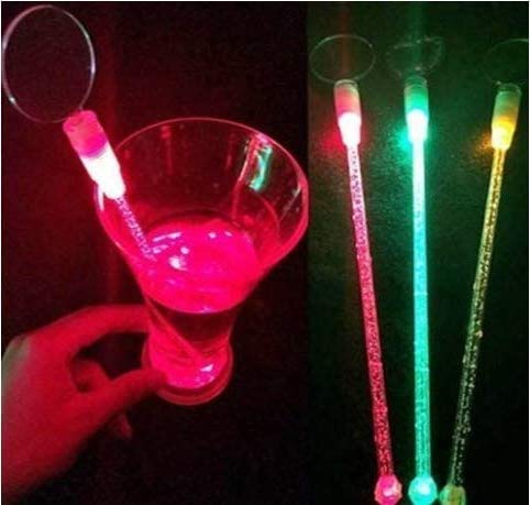 Gwill 3PCS/Pack Fashion LED Light up Bartender Sticks Milk Tea Juice Cocktail Coffee Rods Drink Decorate Bar Stirring Stick Glow Party Supplies Color Random
