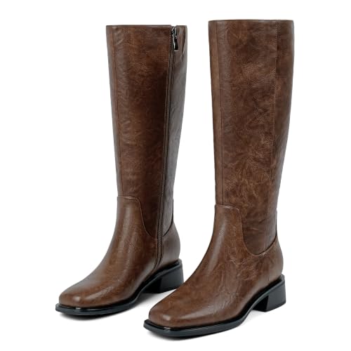 Image of QIY Knee High Boots for Women Low Heel Flat Tall Boots