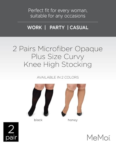 Image of MeMoi 2 Pack Opaque Knee Highs for Women, Microfiber Knee High Socks, Comfortable Knee High Stockings - Sizes 1X-4X
