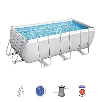 Bestway 56456-3 Set Piscina Fuori Terra Power Steel Rettangolare da 412x201x122 cm