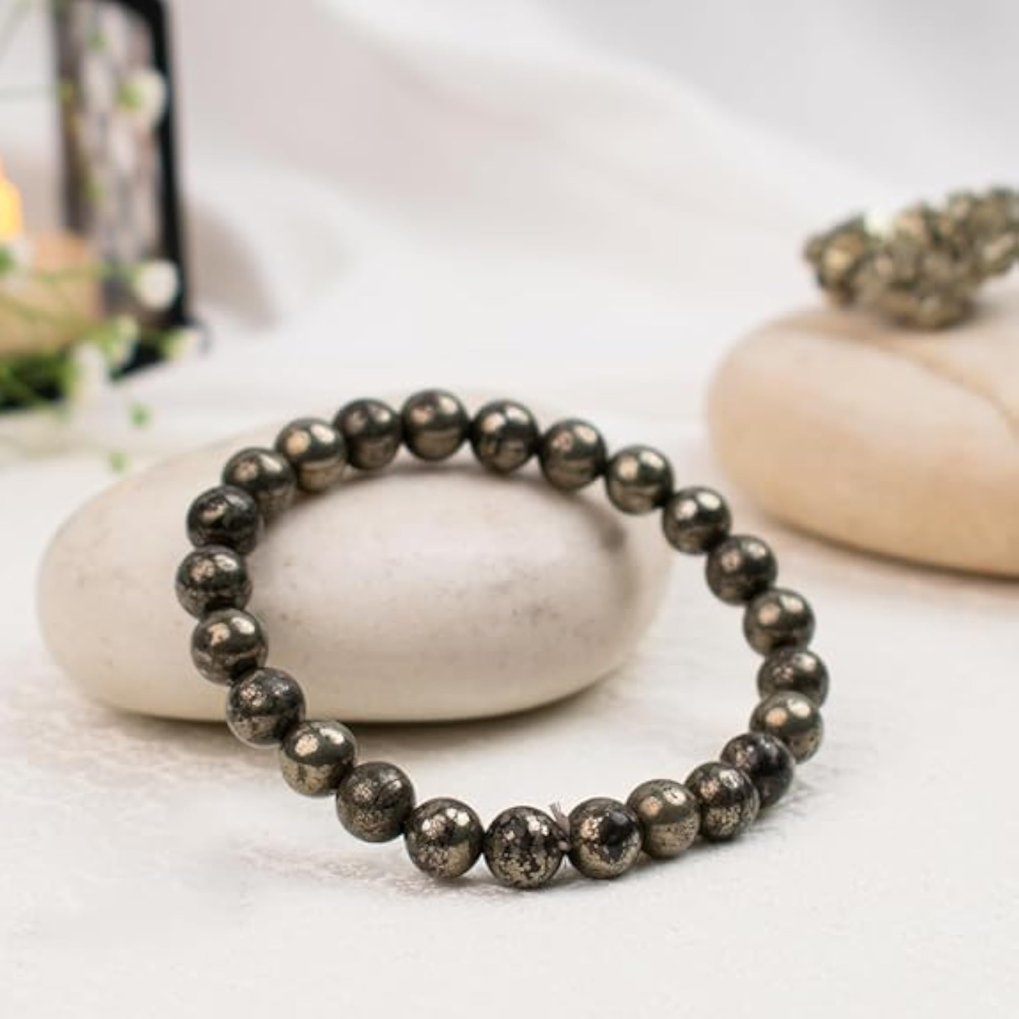 Raw Pyrite Crystal Bead Bracelet, Unisex Design