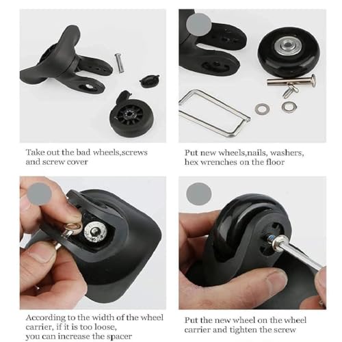 Image of Premium Luggage Wheel Replacement Kit, Black Plastic, 4.5 cm Diameter, Universal Trolley Bag Wheels with Special Rivets, pack of 4 wheel
