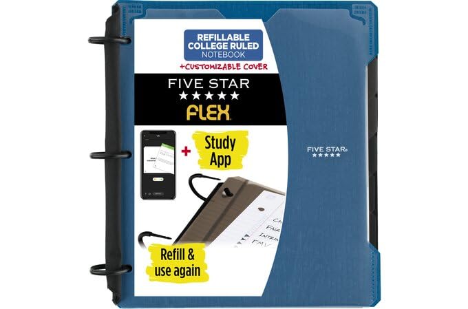 Five Star Flex Refillable Hybrid NoteBinder + Study App, College Ruled Paper, 1" TechLock Rings, Customizable Cover, 200 Sheet Capacity, Notebook and 3-Ring Binder All-in-One, Pacific Blue (29326AD2) โ image 1