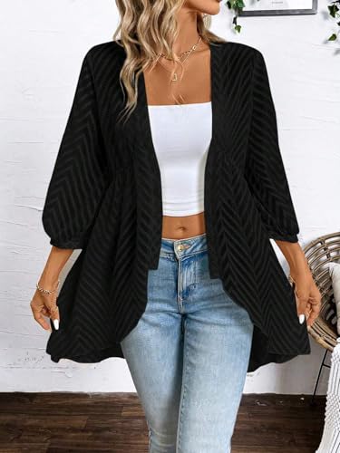 MARZXIN Womens Plain Cardigans Ruffle Hem Lightweight Casual Sweater Cardigan4