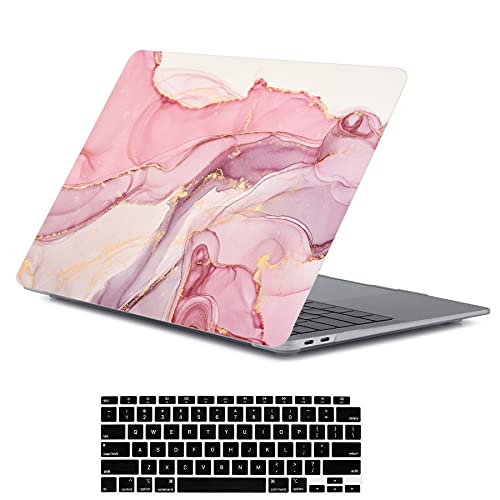 LanBaiLan Compatible for New MacBook Air 13 inch 2020 2019 2018 Release A2337 M1 A2179 A1932 Retina Display with Touch ID Laptop Plastic Hard Shell Protective Case & Keyboard Cover,Pink Marble Pattern