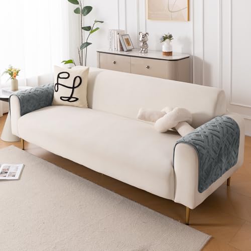 Image of HOKIPO 'Velvet Maze' Premium Anti-Slip Sofa Armrest Covers| 1 Pair - Dark Grey (AR-6278-DGRY-L*2)