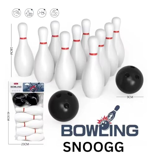 Image of SNOOGG 18 CM - 9 Inch Portable Indoor Outdoor Kids Bowling Set, 10 Pin & 2 Balls - Educational Sports Game & Interactive Learning Toy Gift for Lawn Activities & Party Favors