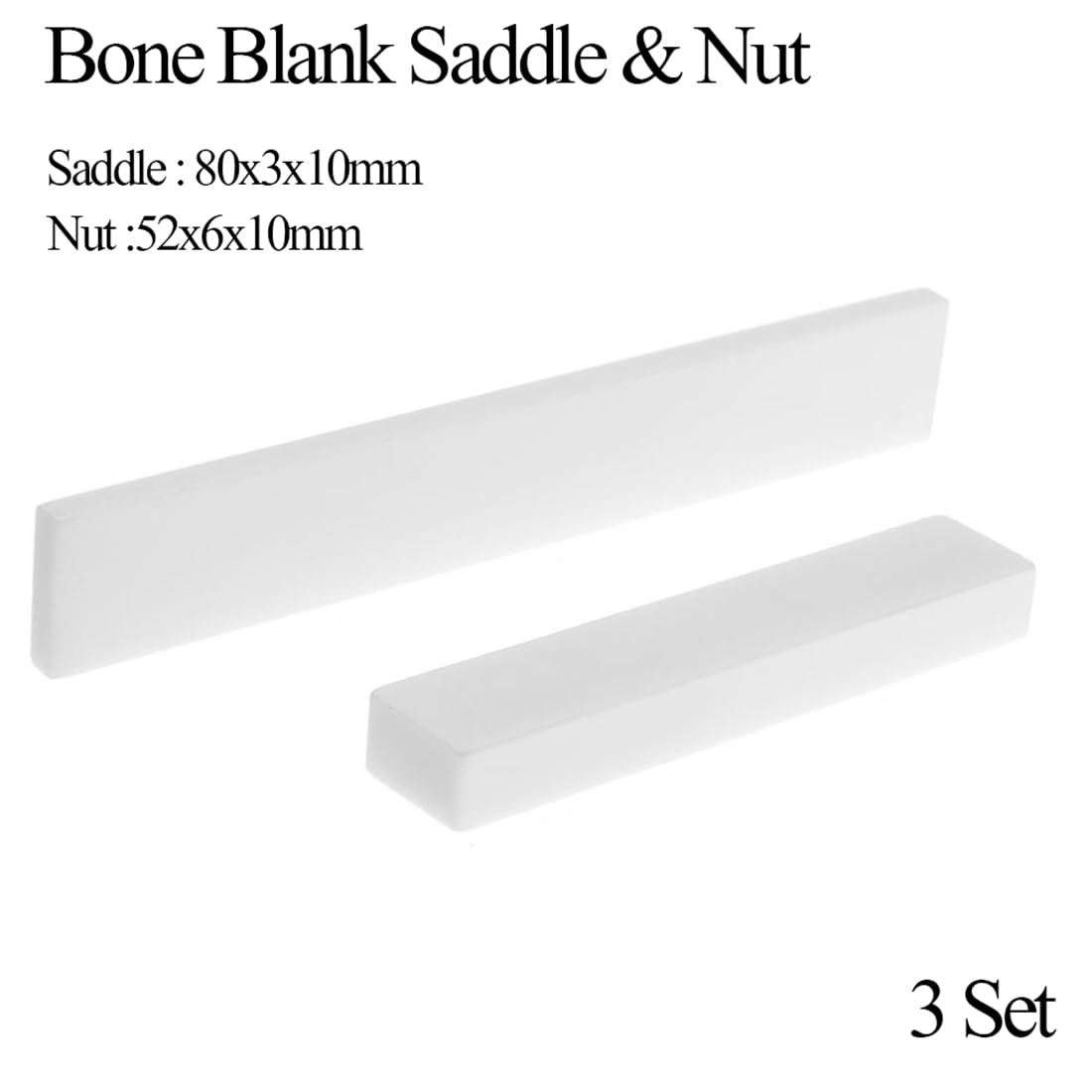 RuiJOTWAT 3PCS Blank & Uncut Guitar Bridge Saddles 80x3x10mm & Nut 52x6x10mm for Acoustic & Classical & Cigar Guitar Part Replacement - Image 3