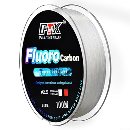 100m Fluorocarbon Fishing Line, 4.1334.32lb High Strength Carbon Fiber Leader, Invisible Underwater Fishing Lure Line, Abrasion Resistant and Smooth(White)(2.50.26mm11.86LB)