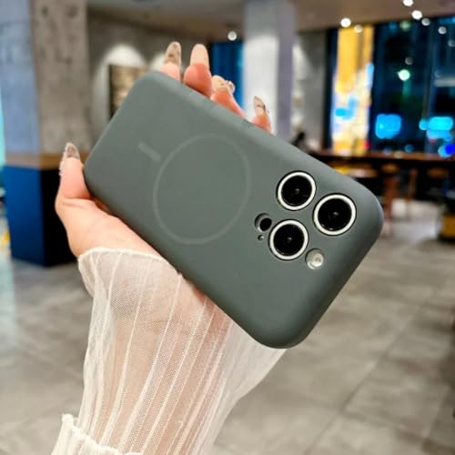 Coque silicone iPhone 14 Pro Max gris anti-rayure avec aimant