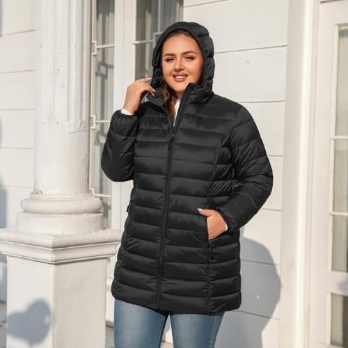 XaLadu Plus Size Puffer Jacket for Women: Stylish, Lightweight, and Water-Resistant Winter Coat in Black, Sizes 1X-7X - Image 2