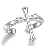 WENDAO 925-Sterling-Silver Faith Love Cross Ring - Hope Heart Wrap Open Adjustable Rings Inspiration