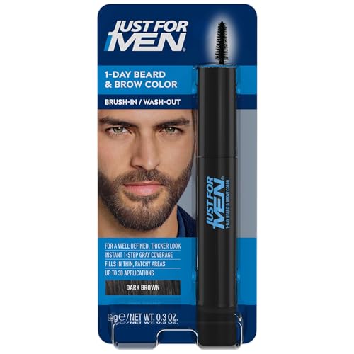 Just for Men Retouche Instantané pour Barbe et Sourcils Blancs, Couleur rapide Pour un Look Plus Plein et Défini jusqu'à 30 Applications, Châtain Foncé