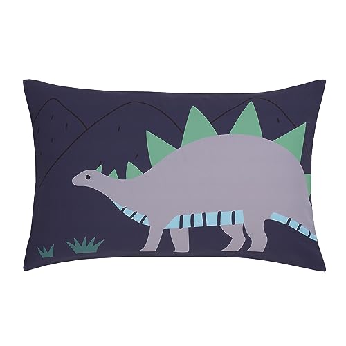 Image of Everything Kids Dinosaur Navy, Gray, and Orange Sleepy Saurus 4 Piece Toddler Bed Set - Comforter, Fitted Bottom Sheet, Flat Top Sheet, and Reversible Pillowcase