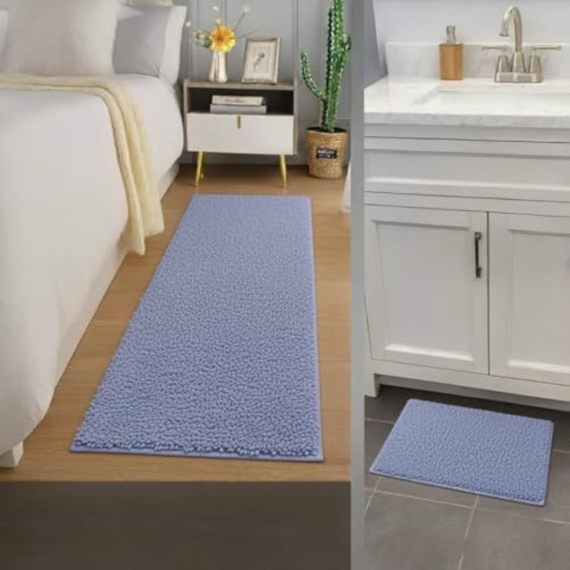 Microfiber Runner Rug & Floor Mat Combo, Anti-Skid Set