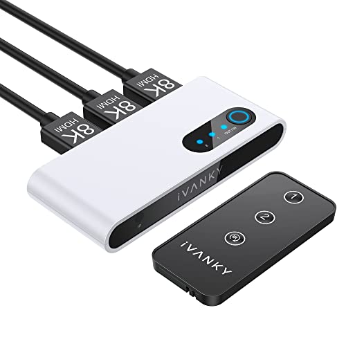 Switch HDMI 2.1, iVANKY 8K Switch HDMI avec télécommande 1 entrée 2 Sorties/ 2 entrée 1 Sorties, HDMI Commutateur 4K@120Hz Prend en Charge Dolby Vision, 3D et HDCP 2.3 pour TV/PS5/Xbox/moniteurs