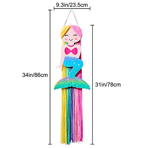 Beinou Hair Bow Holder Organizer for Girls Mermaid Headband Holder Rainbow Yarn Tassels Hair Clip Organizer Storage Mermaid Party Decor Home Decor