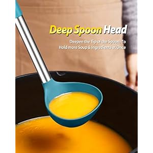 Silicone Pasta Fork and Ladle Spoon Set, Large Non Stick Kitchen Utensils for Cooking,Stirring,Serving Spaghetti, Soup, Sauce (BLUE) Silicone Pasta Fork and Ladle Spoon Set Large Non Stick Kitchen Utensils for CookingStirringServing Spaghetti Soup Sauce BLUE