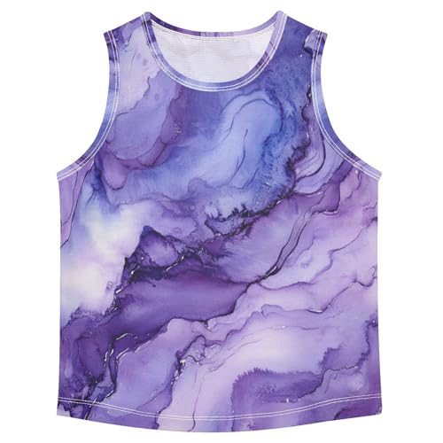Boys Tank Top Shirts Blue Purple Marble Sleeveless T-Shirts Crew Neck for Kids Clothing Children