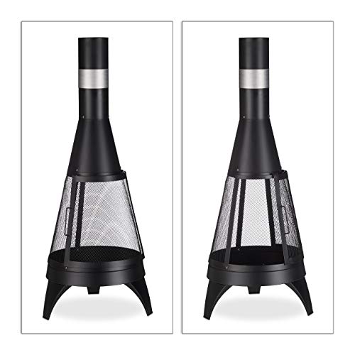 Relaxdays Terrassenofen, offene Feuerkammer, dekorative Feuerstelle, Schürhaken, Gartenofen, Ø 45 cm, Stahl, schwarz, 120 x 45 x 45 cm-6