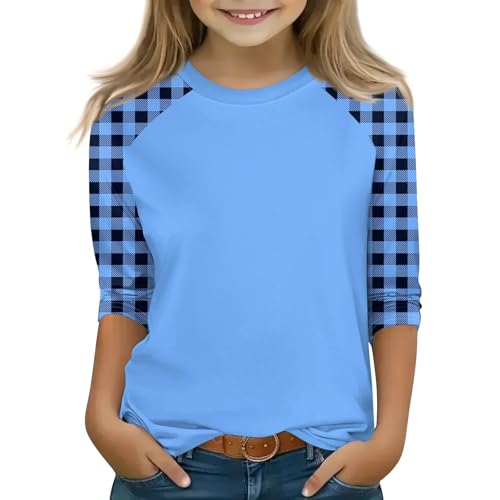Fall Boys T Shirts Cute Raglan 3/4 Sleeve Tops Y2K Color Block Crew Neck 3/4 Length Sleeve Relaxed Fit Blouses Flowy