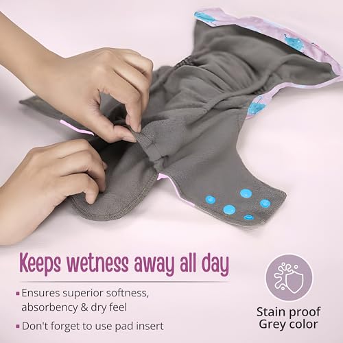 Image of LuvLap Reusable Baby Cloth Diaper, Double Leak Guard, High Absorption, Quick dry, Stain-Proof Comfort & Protection, 3m+, adjustable waist & height with snap buttons, Absorbent insert, Pink Umbrella