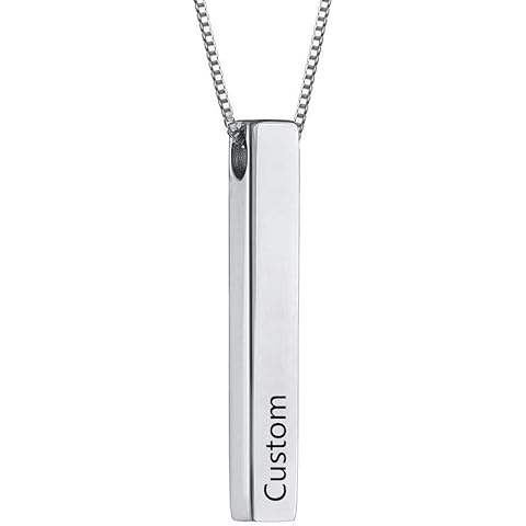 Ouslier Sterling Silver Personalized 4 Sided Vertical 3D Engraved Bar Pendant Necklace Meaningful Gift for Mom,Women