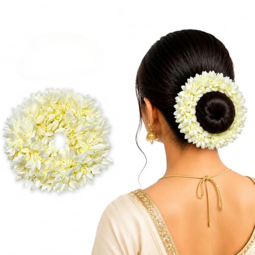 Image of Curated Cart Artificial Scented Gajra for Women Hair Bun, Juda Hair Accessories, Floral Bun Gajra for Bridal, Wedding, Party, Festival & Traditional Hairstyle, White, Pack of 1
