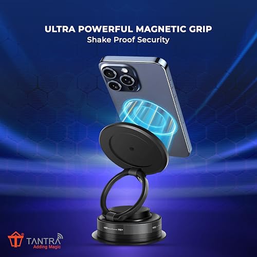 Image of TANTRA 360 Vacuum Magnetic Phone Holder | Universal Magnetic Car Mount with Strong Suction Cup | N52 Magnet Grip for Car, Gym, Mirror, Shower | Compatible with All Smartphones