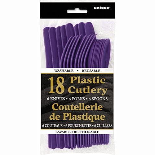 Image of Dark Purple Plastic Silverware Set for 6 Guests (18pcs)