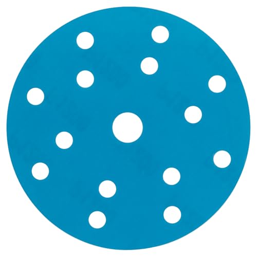 Disques Abrasifs 150 mm 15 Trous Film Bleu Céramique 50 Pièces Papier à Poncer Grain 180-800 Convient à une Utilisation à Sec et Humide, Support...