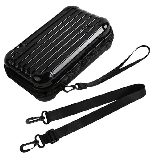 Black Hard Shell Cosmetics Case Carrying Hard Bag for Toiletry Storage Cross Body Bag with Shoulder Strap for Detachable Grip Rope and Shoulder Strap for Travel
