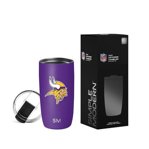 Simple Modern Officially Licensed NFL Minnesota Vikings 16oz Travel Coffee Tumbler with Flip Lid | Stainless Steel Cup | Football Gifts for Men Women | Voyager Collection | Minnesota Vikings