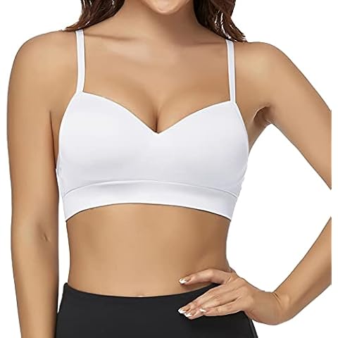 Litthing Everyday Bra Comfort Bra Women Non Wired Top V Neck Camisole Bralettes Seamless Sleeping Bra with Straps (White, M) Cover