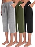JULGIRL 3 Pack Capri Pants for Women Loose Lounge Cropped Sweatpants Joggers Yoga Casual Workout Pants with Pockets