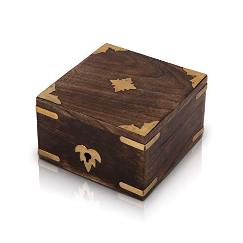 Global Village Bazaar Boîte à bijoux décorative en bois faite à la main Boîte à bijoux Organiseur Boîte à souvenirs Boîte à bijoux Boîte à bijoux Boîte de rangement 10,2 x 10,2 cm Excellente idée Cover