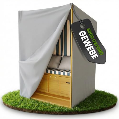 Kronenburg Strandkorb Schutzhülle winterfest aus 600D Oxford Gewebe – Extra Stabil – 120x90x160/145cm in grau – Abdeckhaube für Strandkorb wasserdicht mit 2 Reißverschlüssen (120cm Breite)