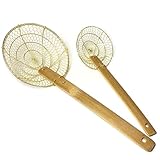 5' & 7' Round Brass Spider Strainer with Bamboo Handles Set Sunrise Kitchen Supply