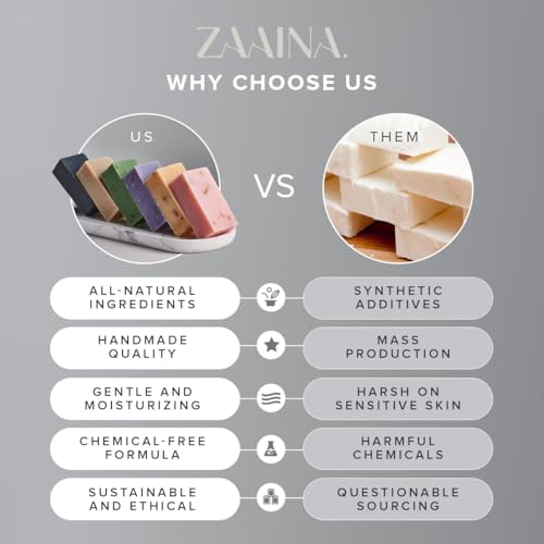 ZAAINA-All-Natural-Soap-Moisturizing-Soap-Bars-for-Men-Women-Teens-Handmade-Bath-Body-Soap-with-no-Harsh-Chemicals-Made-from-Pure-Oils-Butter-and-Essential-Oils-Pack-of-6-Soaps ZAAINA All Natural Soap Moisturizing Soap Bars for Men Women Teens Handmade Bath Body Soap with no Harsh Chemicals Made from Pure Oils Butter and Essential Oils Pack of 6 Soaps