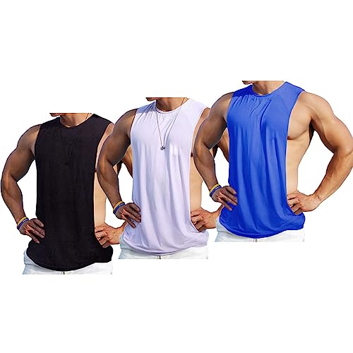 Men's Sleeveless Muscle Stringer Tank Top Cut Open Gym Training Bodybuilding Vest Shirts