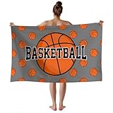 WZOMT Basketball Beach Towel for Boys, Microfiber Basketball Towel for Beach Pool Swim Bathroom, Quick Dry Sand-Free Funny Basketballs on Grey Sports Balls Bath Towels, Oversized 32x52 Inch