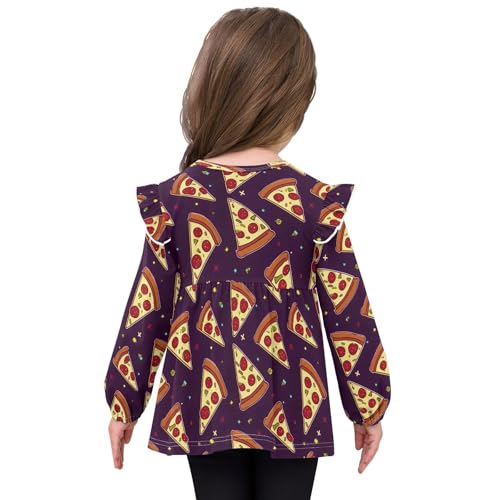 Pizza Navy Background Girls Shirts Cotton Long Sleeve Ruffle Toddler Tee Tops4