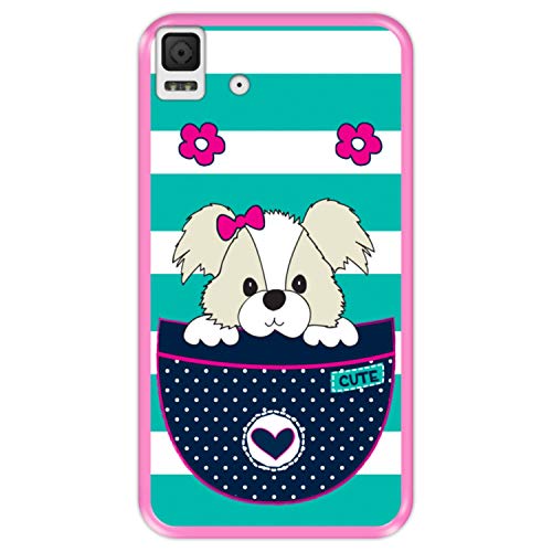 Hapdey Funda Rosa para [ Bq Aquaris E4.5 ] diseño [ Adorable Perro de Dibujos Animados en un Bolsillo ] Carcasa Silicona Flexible TPU