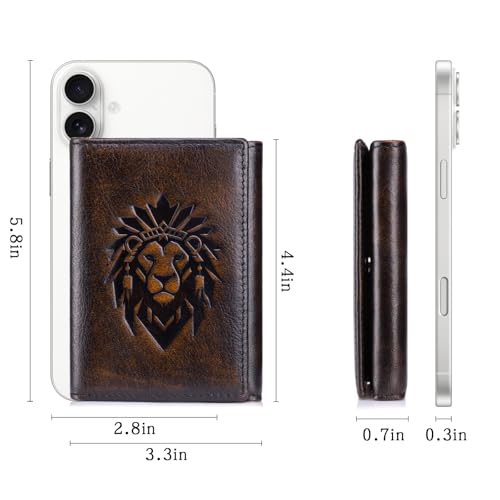 Image of Trifold Wallets for Men RFID Blocking Full Grain Leather Short Mens Wallet with Snap Closure, 8 Card Slots, Clear ID Window, Vintage