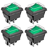 Heschen Interrupteur à bascule ON-OFF DPST 4 bornes lumière verte 16A 250VAC avec couver...