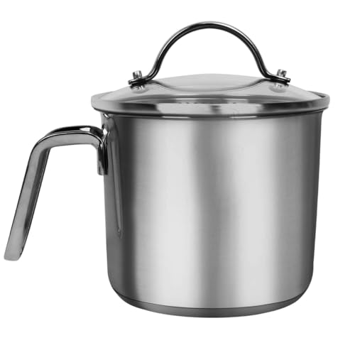 Stainless Steel Saucepan with Glass Lid, 14cm Milk Pot 1.5 Quart Stock Pot 6 Cups Burner Pot with Pour Spouts, Perfect for Milk, Sauces, Pasta, and Noodles