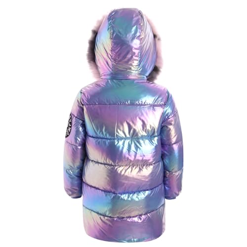 Kids Girls Metallic Hooded Puffer Jacket Long Coat Winter Warm Casual Padded Outerwear with Pockets4