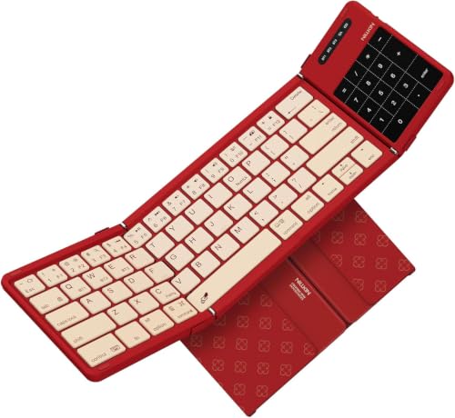 Image of Nilkin Special Edition Upgraded Foldable Bluetooth Keyboard with Touchpad & Number Pad, Portable Wireless Keyboard for Travel, Pocket-Sized, Full Size Keys, Support 3 Devices, (Cherry)