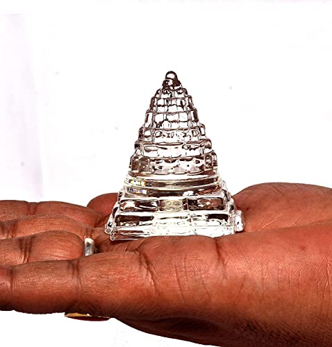 Image of 100% Pure Sphatik Crystal Shree Maha Meru Yantra (Original) for Pooja / Shree Yantra / Crystal shri Yantra (Weight- 50-60 Grams, 4X4X5 cms (LXBXH) (Big) Blessed & Energized for Spiritual Powers